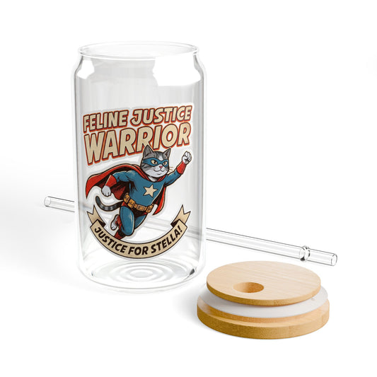 Feline Justice Warrior Vintage Comic Character Sipper Glass – 16oz