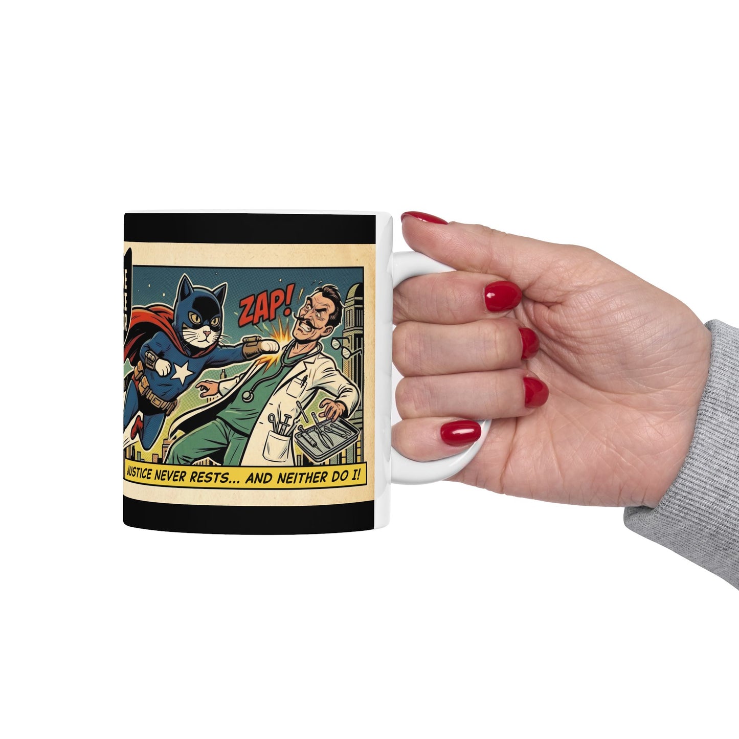 Feline Justice Warrior Vintage Style Comic Art Ceramic Mug (11oz)