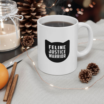 Feline Justice Warrior Logo Ceramic Mug (11oz)