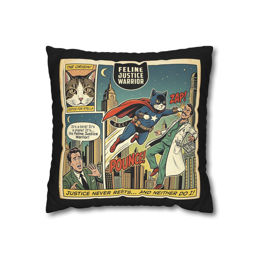 Feline Justice Warrior Vintage Style Comic Art Pillow Cover