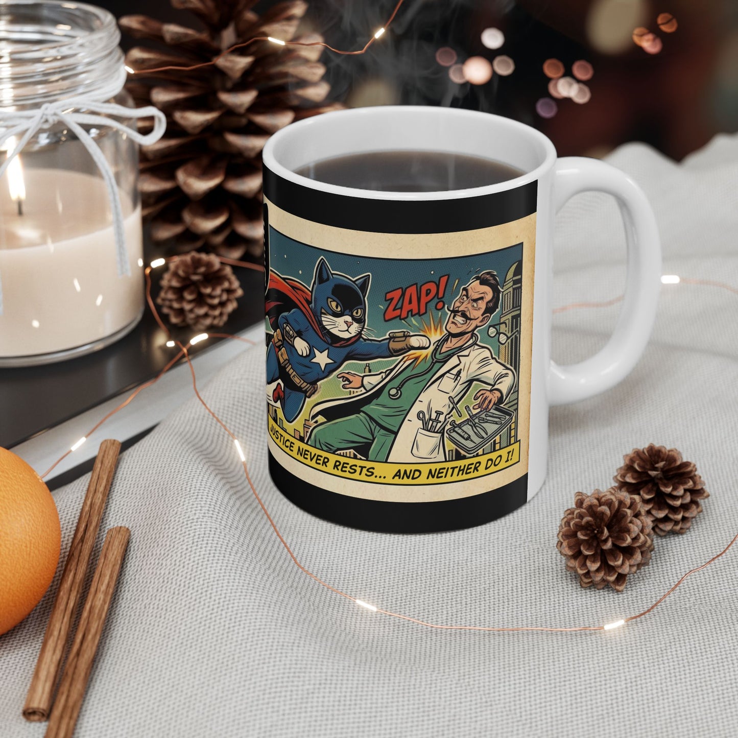 Feline Justice Warrior Vintage Style Comic Art Ceramic Mug (11oz)
