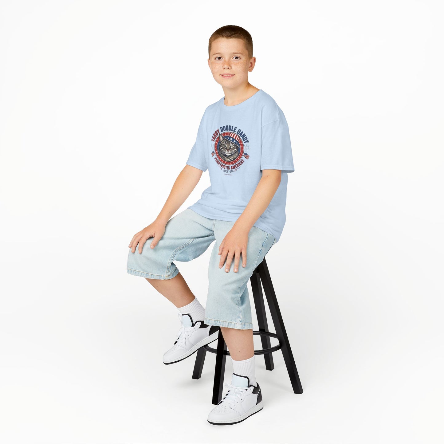Kids Tabby Doodle Daddy Patriotic Cat T-Shirt