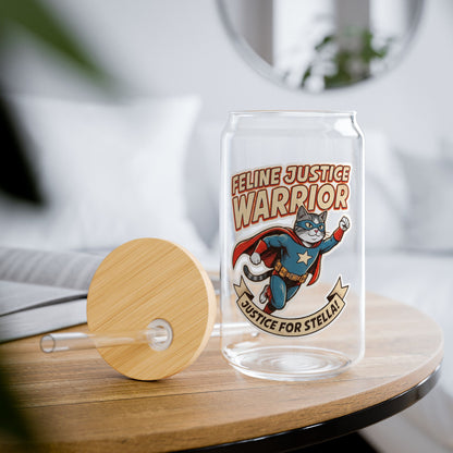 Feline Justice Warrior Vintage Comic Character Sipper Glass – 16oz