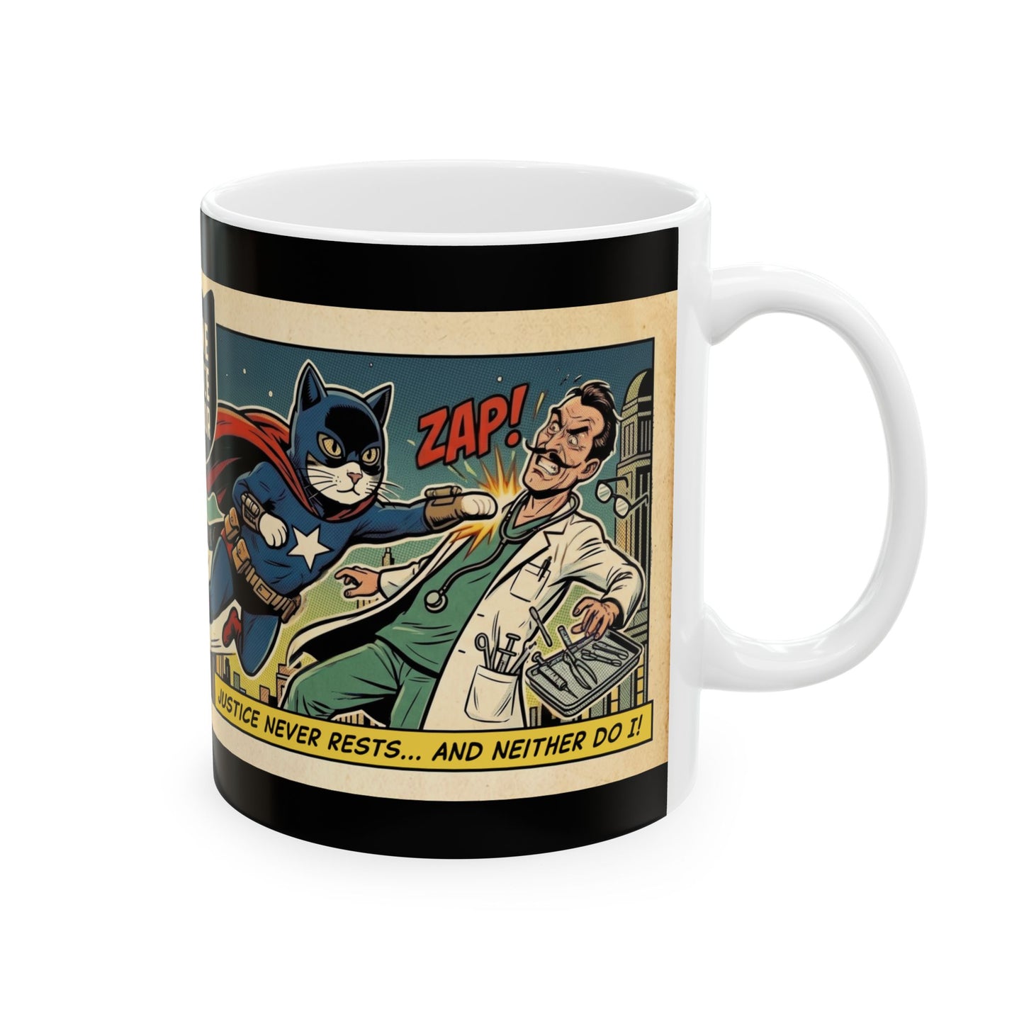 Feline Justice Warrior Vintage Style Comic Art Ceramic Mug (11oz)
