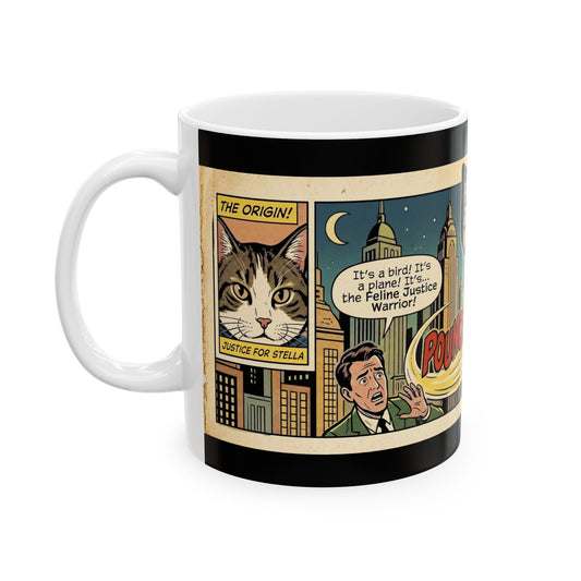 Feline Justice Warrior Vintage Style Comic Art Ceramic Mug (11oz)