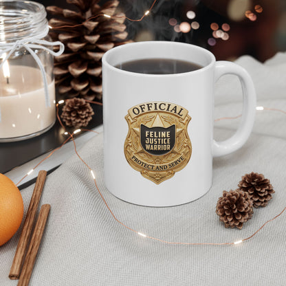 Feline Justice Warrior Gold Badge Ceramic Mug (11oz)