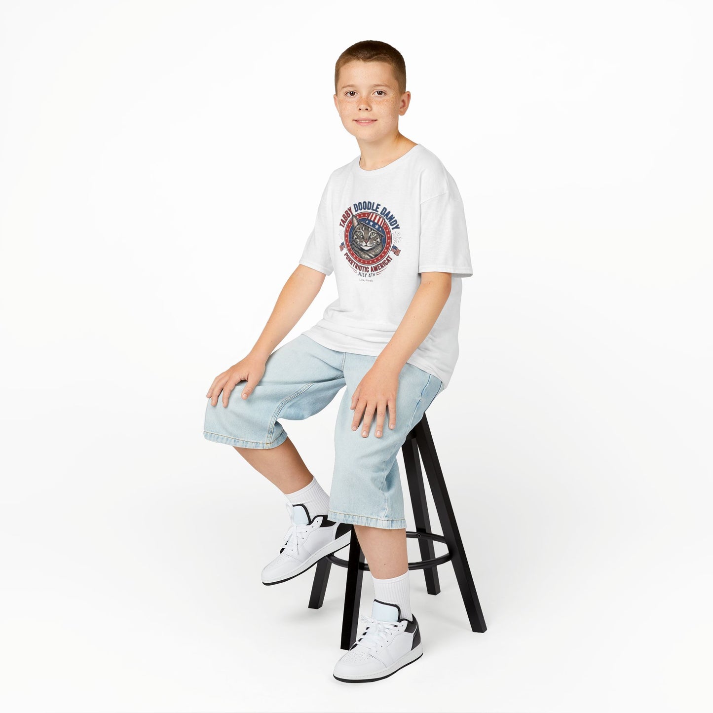 Kids Tabby Doodle Daddy Patriotic Cat T-Shirt