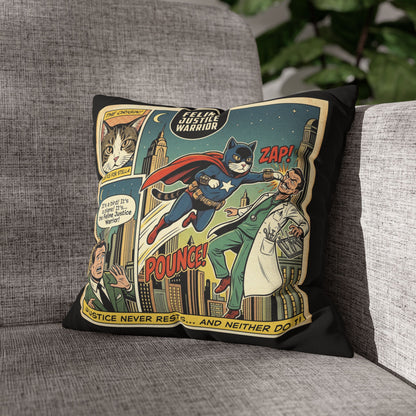 Feline Justice Warrior Vintage Style Comic Art Pillow Cover