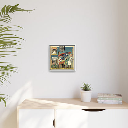 Feline Justice Warrior Vintage Style Comic Art Framed Canvas Wall Art