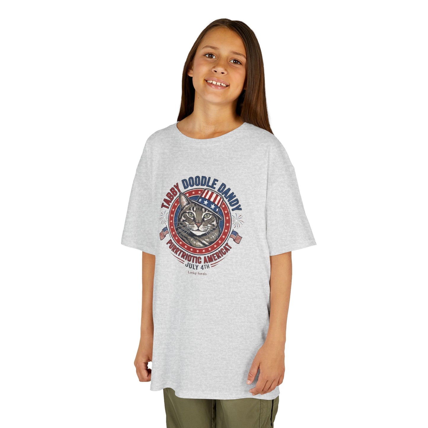 Kids Tabby Doodle Daddy Patriotic Cat T-Shirt