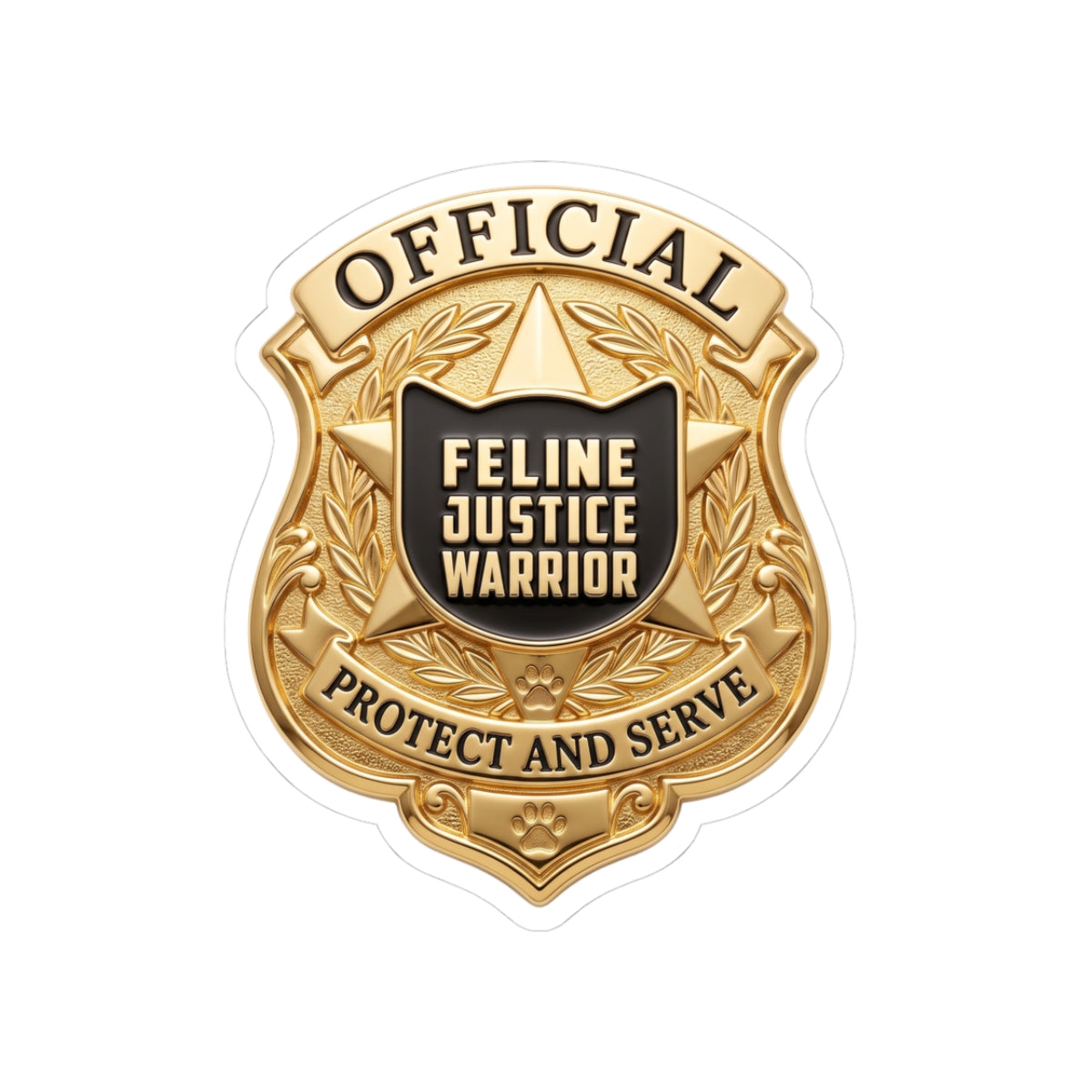 Feline Justice Warrior Gold Badge Sticker