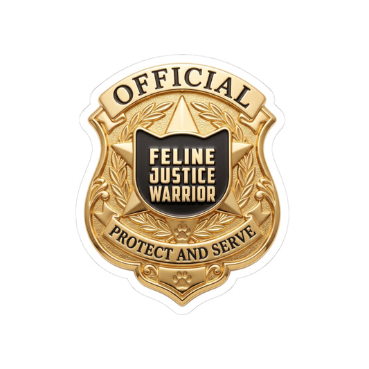 Feline Justice Warrior Gold Badge Sticker