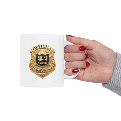 Feline Justice Warrior Gold Badge Ceramic Mug (11oz)