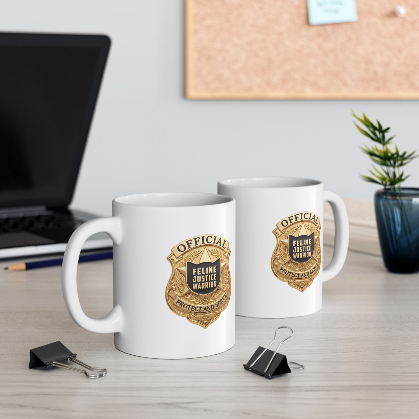 Feline Justice Warrior Gold Badge Ceramic Mug (11oz)