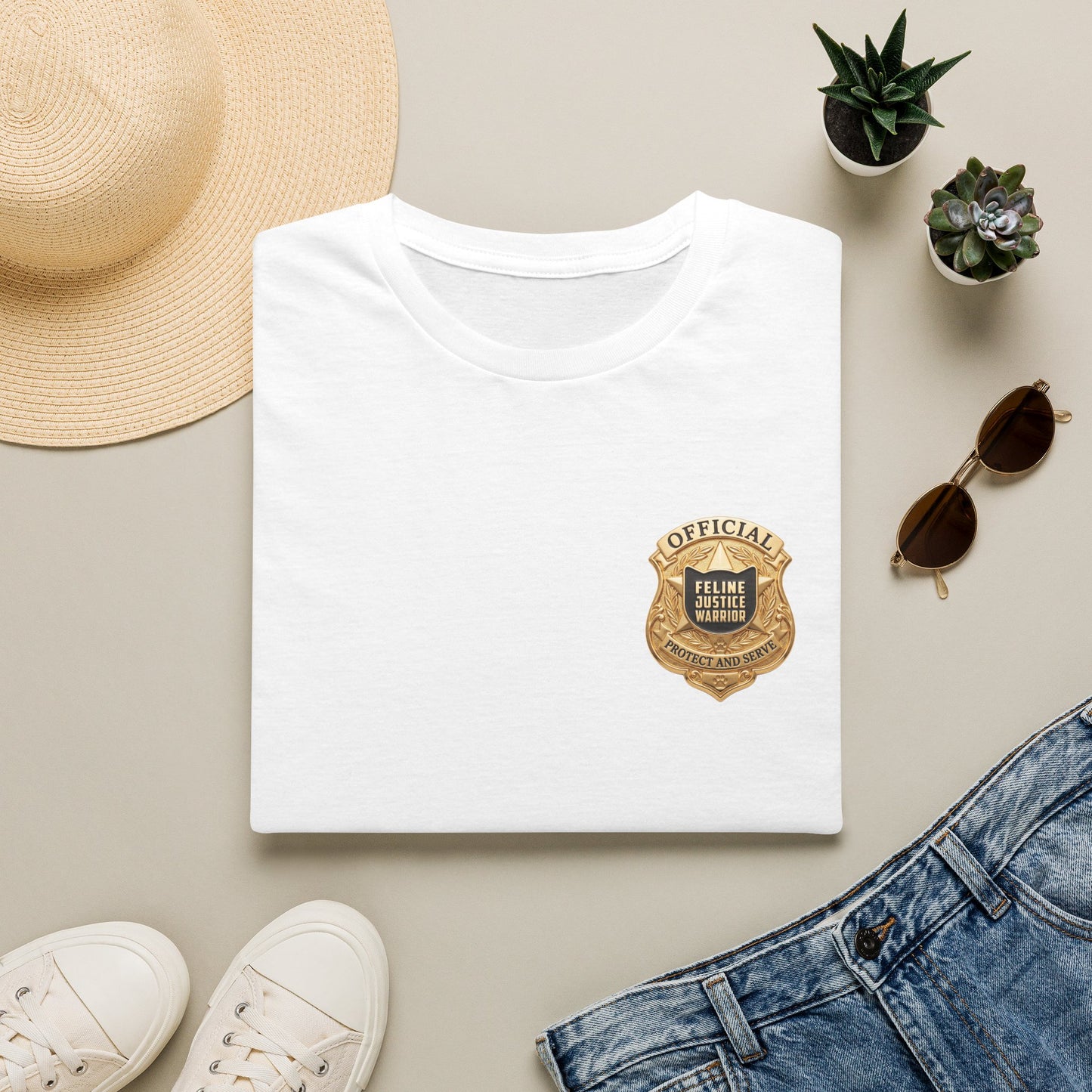 Feline Justice Warrior Gold Badge T-Shirt