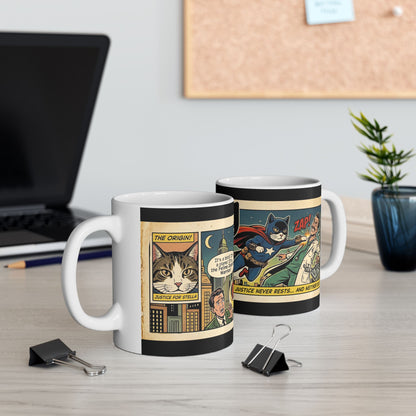 Feline Justice Warrior Vintage Style Comic Art Ceramic Mug (11oz)