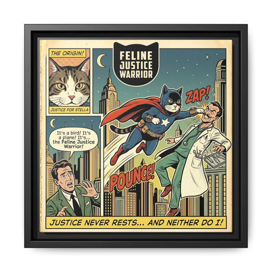 Feline Justice Warrior Vintage Style Comic Art Framed Canvas Wall Art