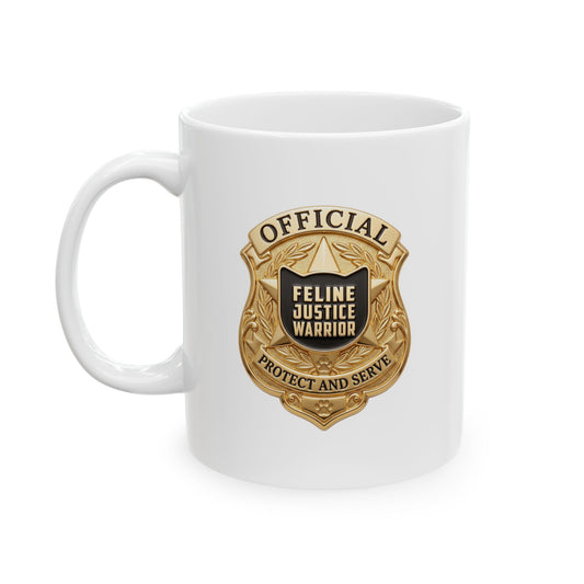 Feline Justice Warrior Gold Badge Ceramic Mug (11oz)