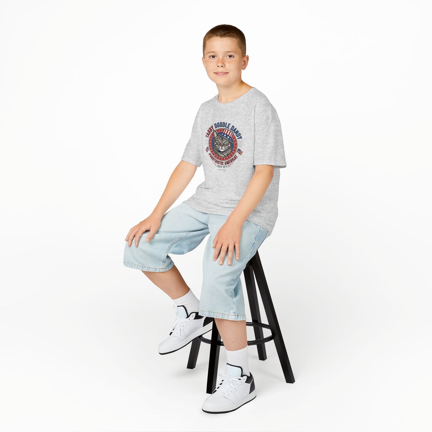 Kids Tabby Doodle Daddy Patriotic Cat T-Shirt