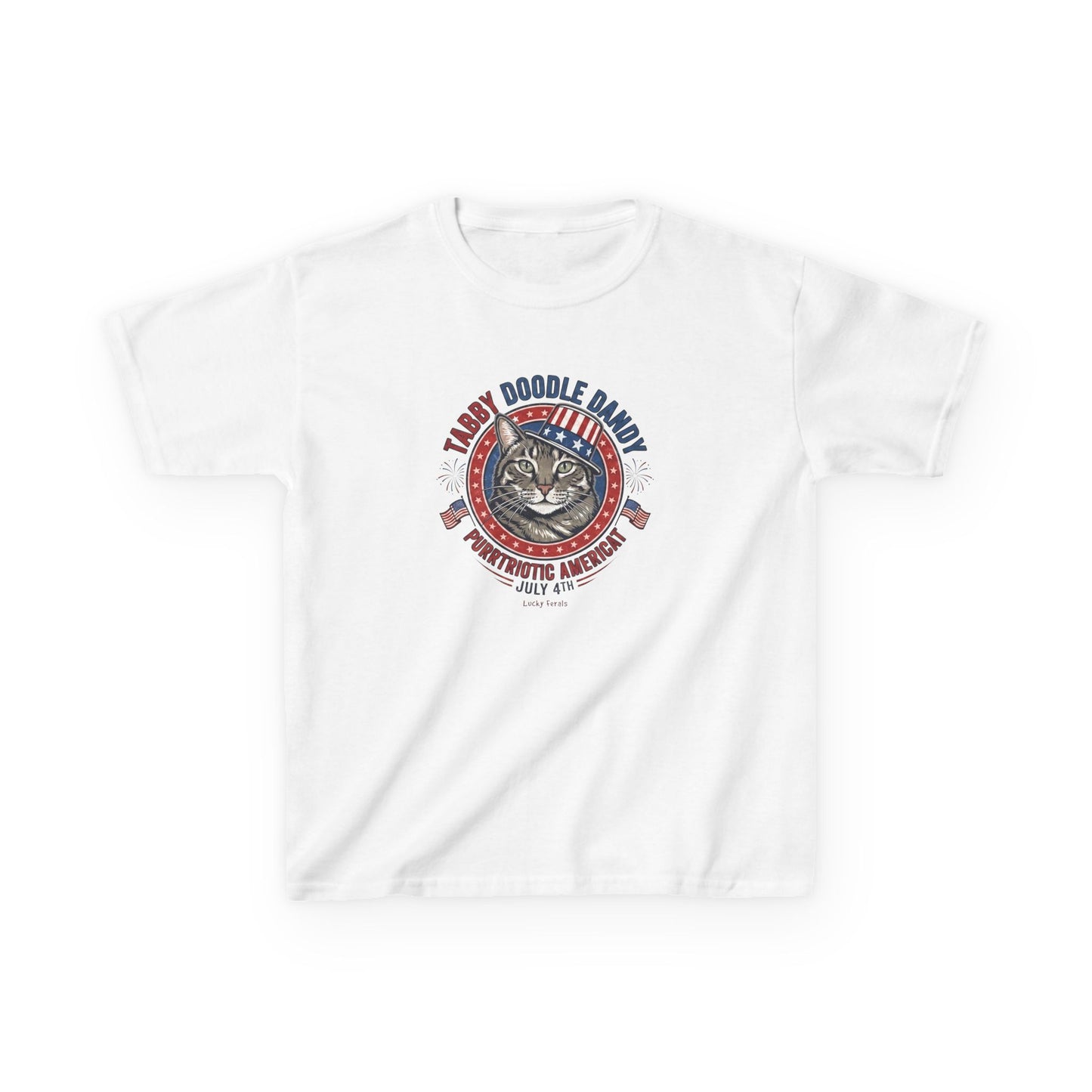 Kids Tabby Doodle Daddy Patriotic Cat T-Shirt