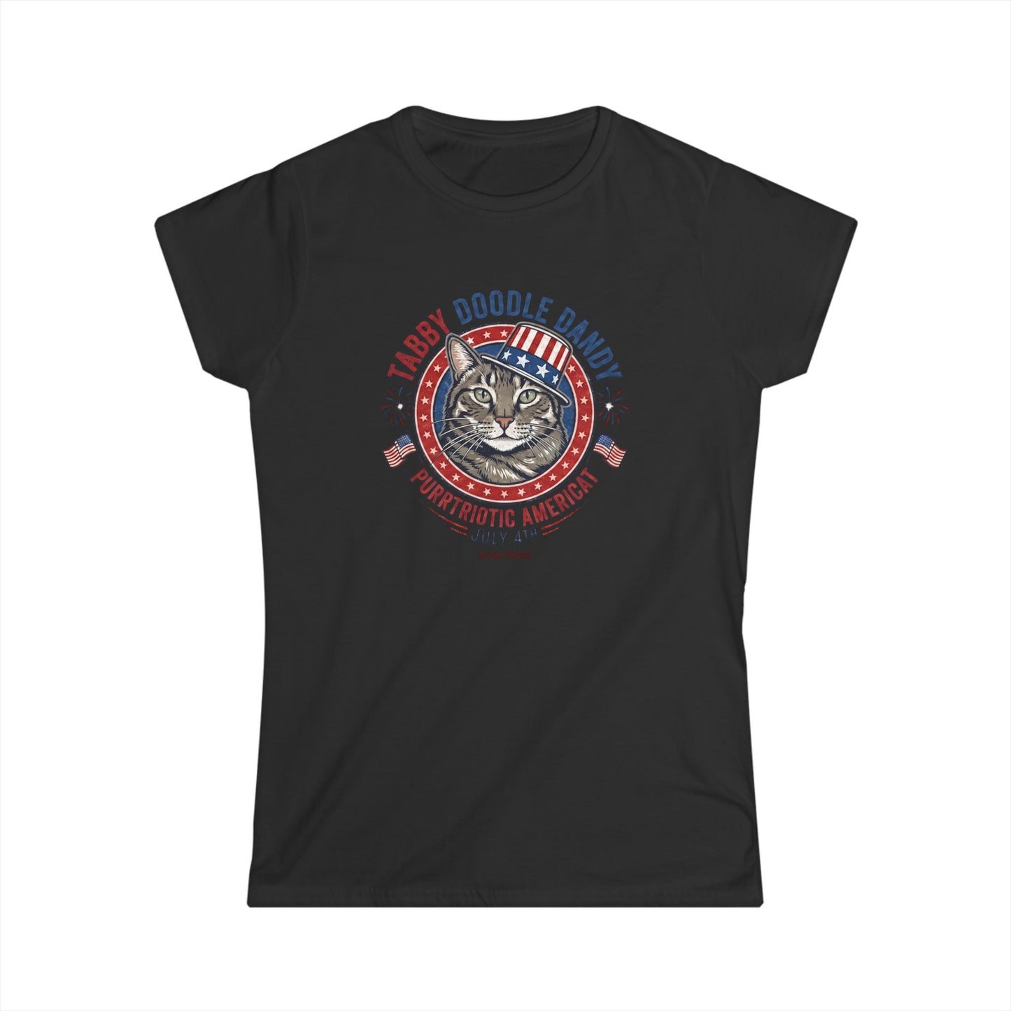Women's Tabby Doodle Dandy Patriotic Cat T-Shirt