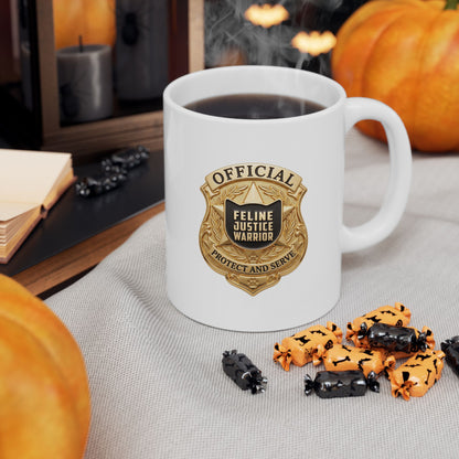 Feline Justice Warrior Gold Badge Ceramic Mug (11oz)