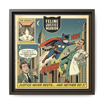 Feline Justice Warrior Vintage Style Comic Art Framed Canvas Wall Art