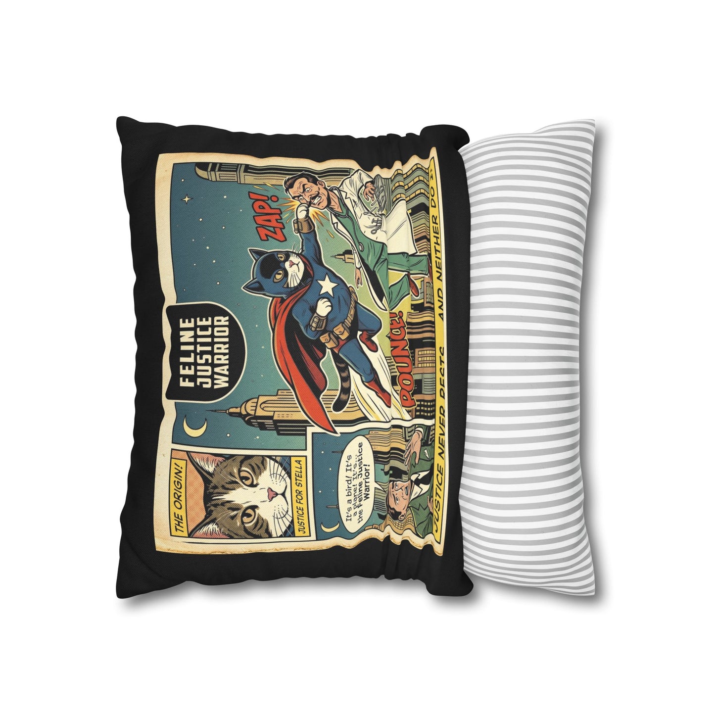 Feline Justice Warrior Vintage Style Comic Art Pillow Cover