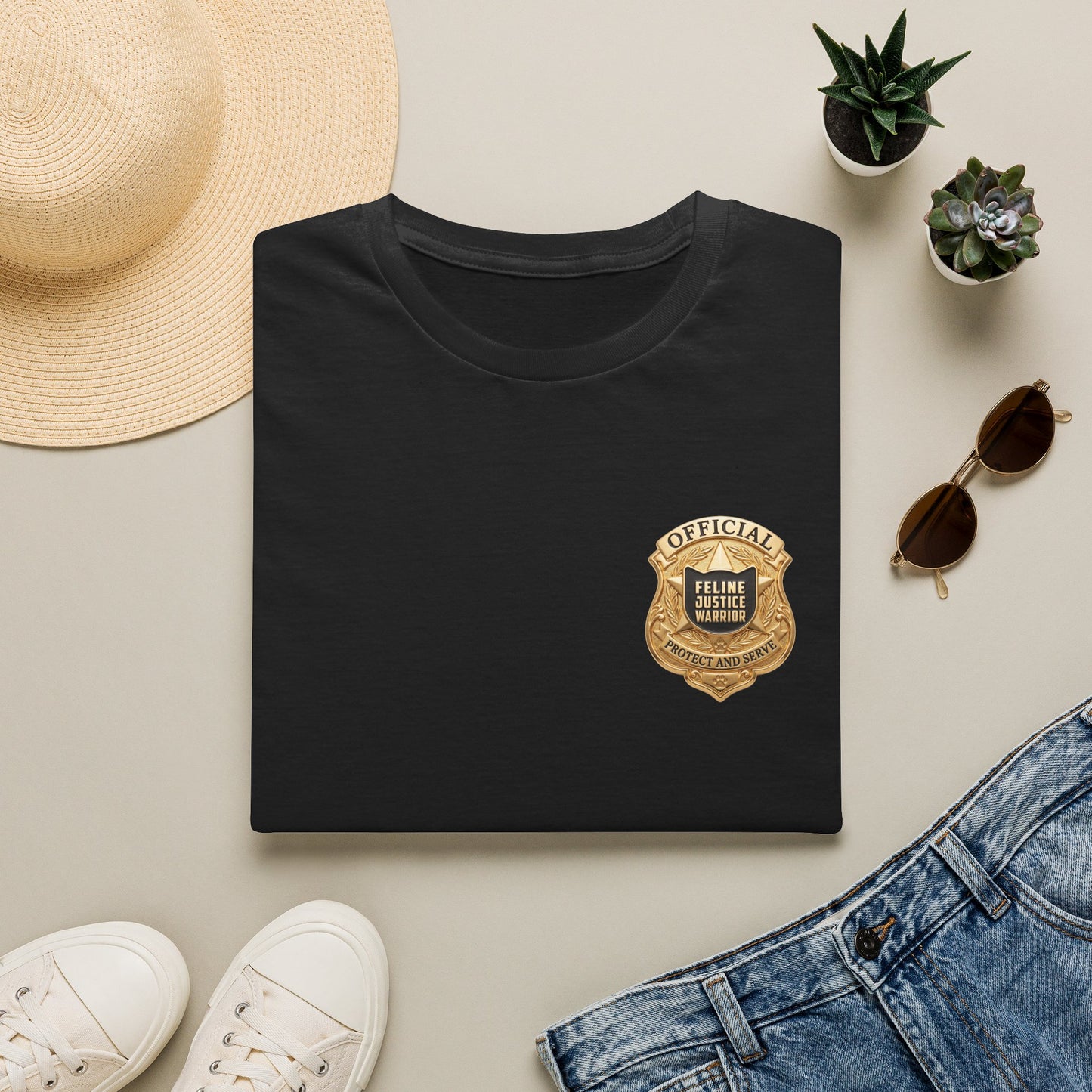 Feline Justice Warrior Gold Badge T-Shirt
