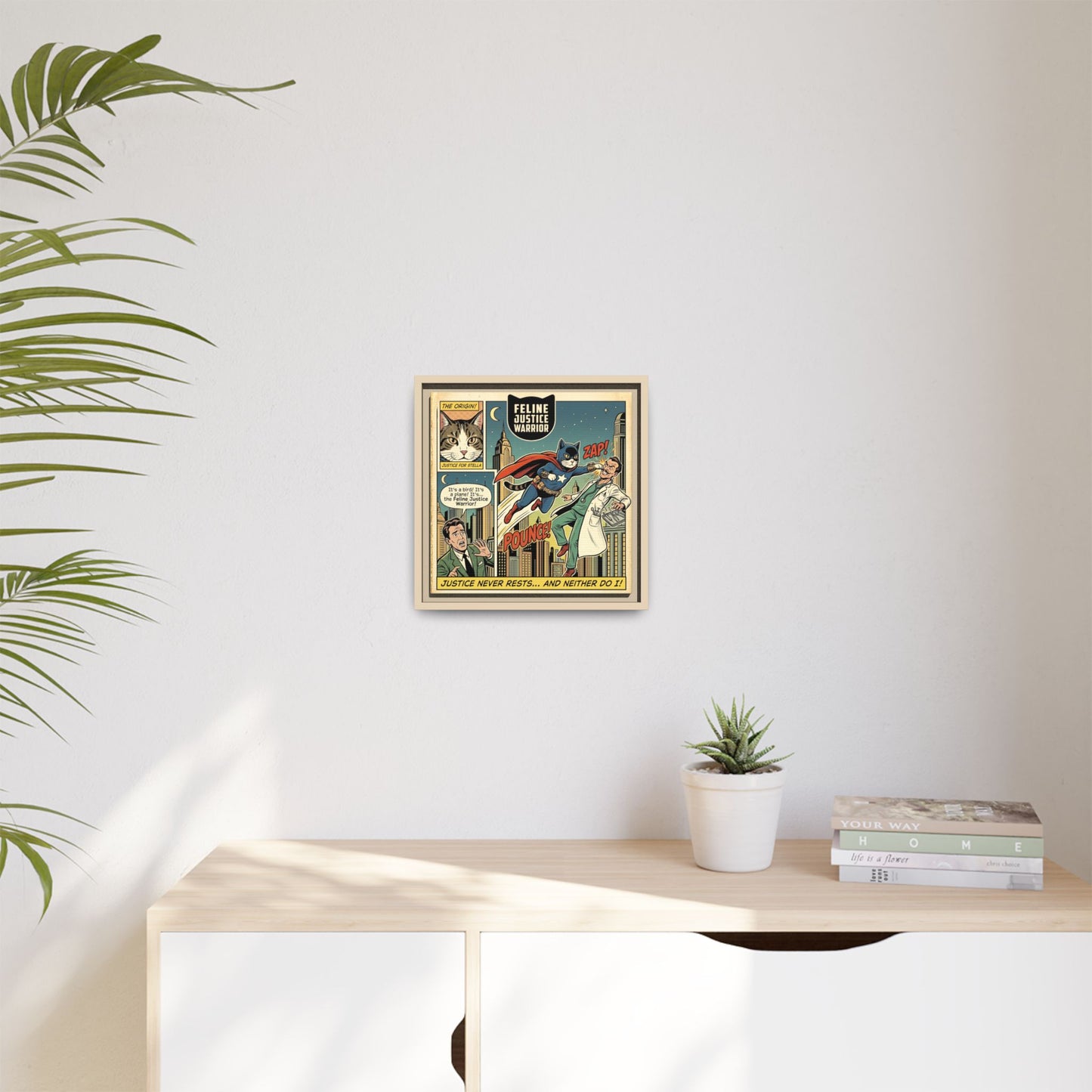 Feline Justice Warrior Vintage Style Comic Art Framed Canvas Wall Art